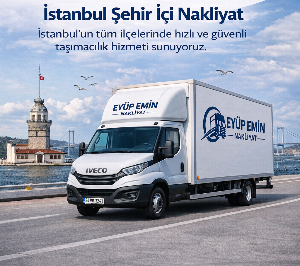 İstanbul şehir içi nakliyat için kamyon ve şehir silüeti